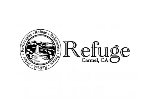 Refuge logo, Carmel CA (Refuge, Rejuvenate, Renew, Refresh, Relax, Re-Energize).